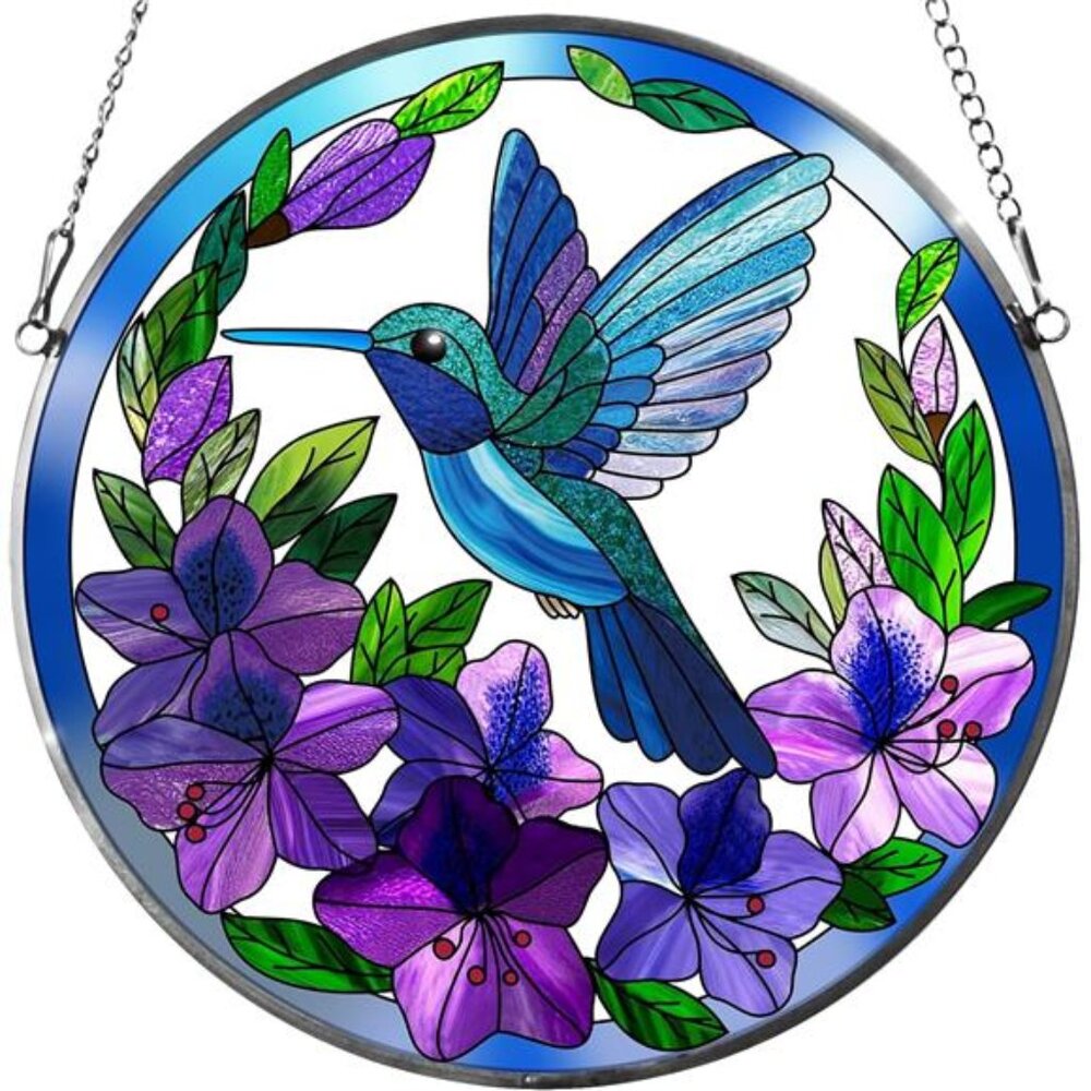 Stained Glass Sun Cather for Window Hanging, 6.3'' Hummingbird Window Ornament